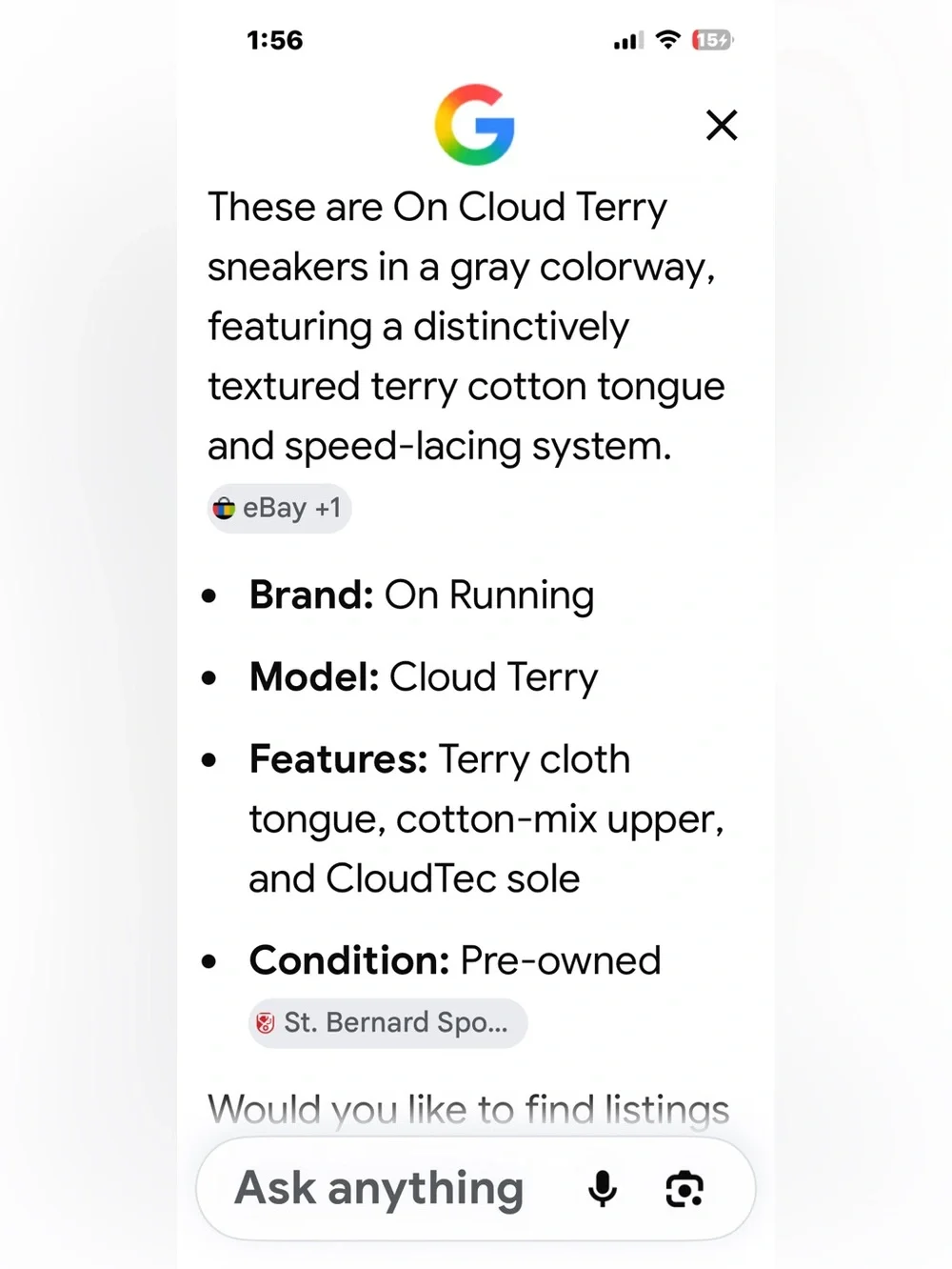 On Running Gray Cloud Terry Performance Sneaker Sz. 9